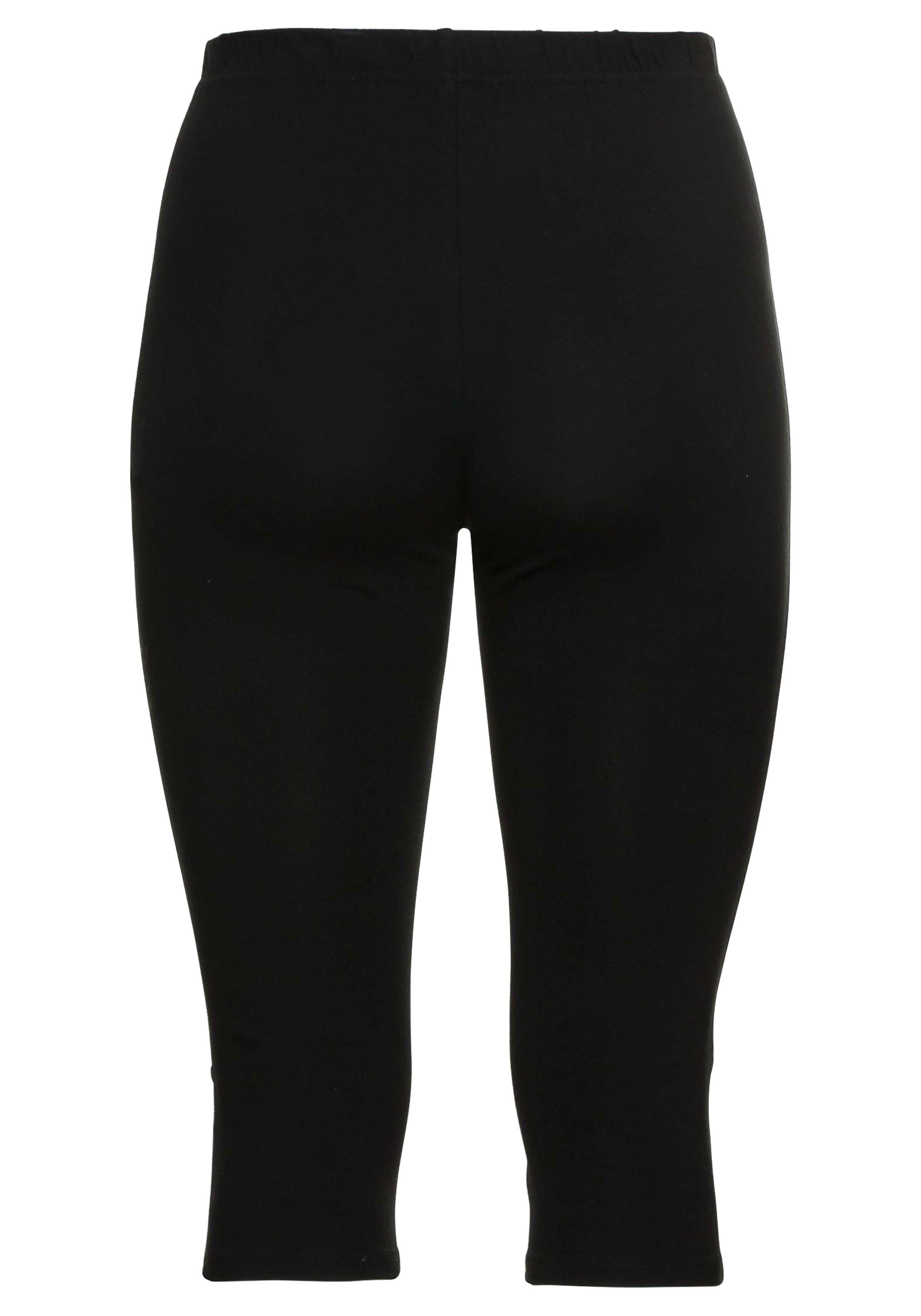 Caprileggings mit Raffung und Deko-Knöpfen am Saum