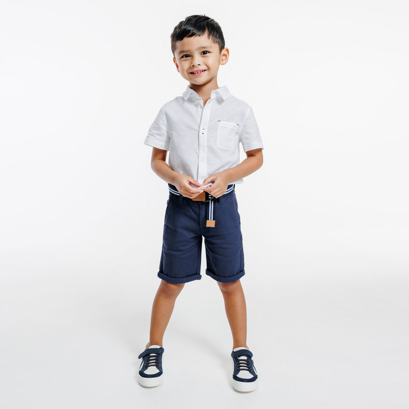 Bermuda en toile + ceinture bleu garçon