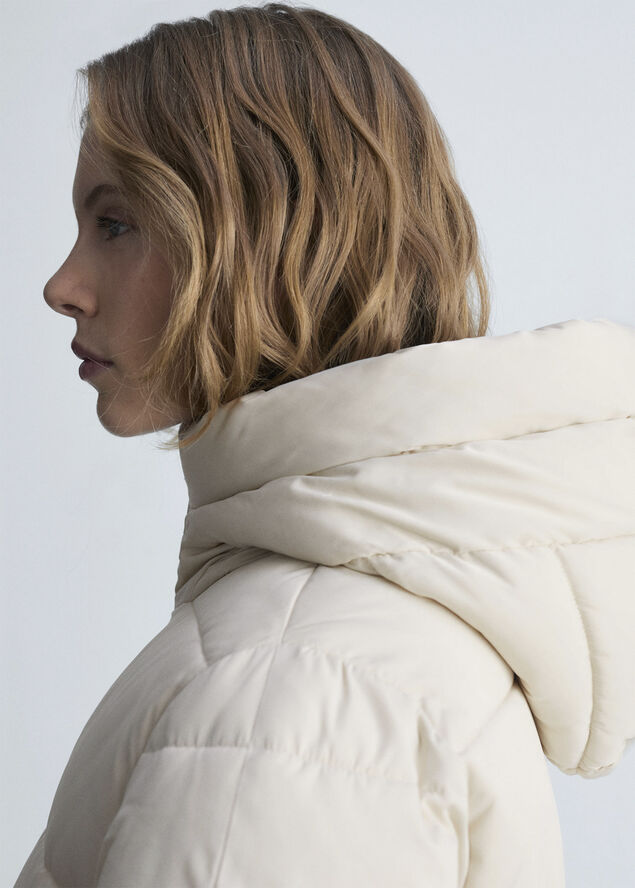 MANGO Hood quilted coat Light beige