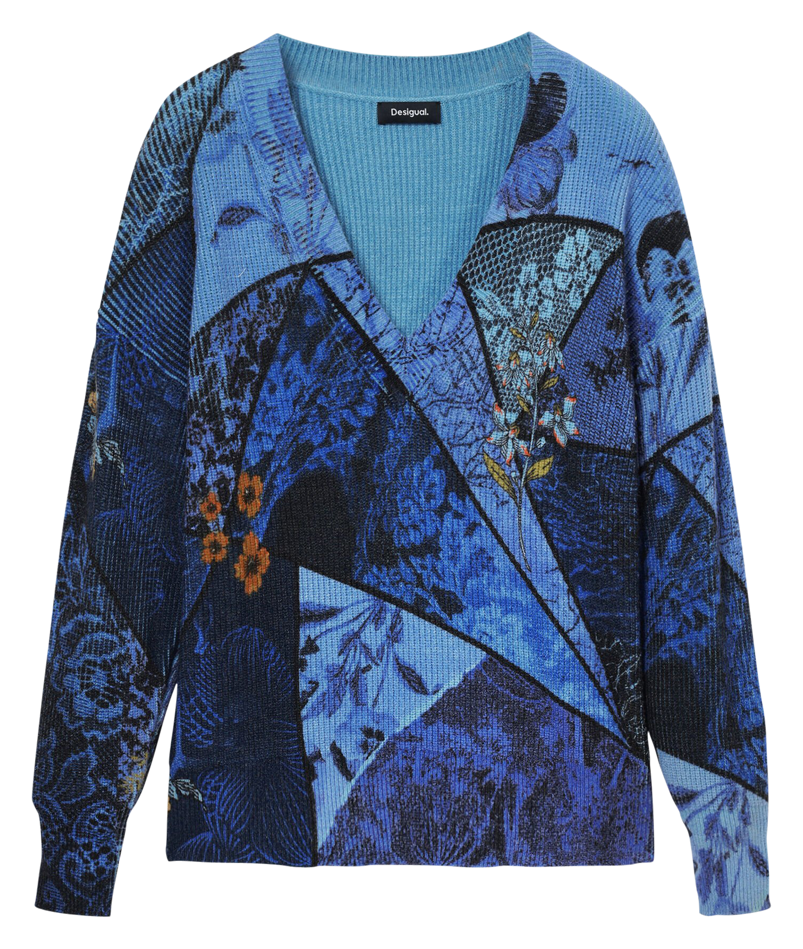 Pull col V imprimé | Bleu