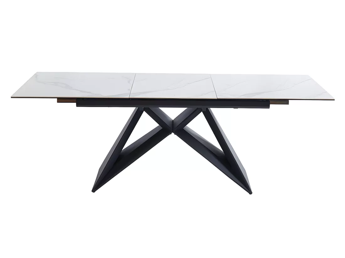 Table à manger extensible LIBSY - 6 à 8 personnes - Céramique et Métal - Blanc de Maison Céphy