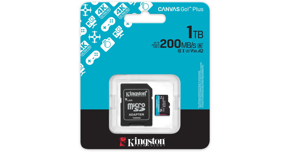 KingstonCanvas Go! Plus microSDXC 1 TB geheugenkaart  (Zwart, Incl. adapter, Class 10, UHS-I U3, V30, A2)