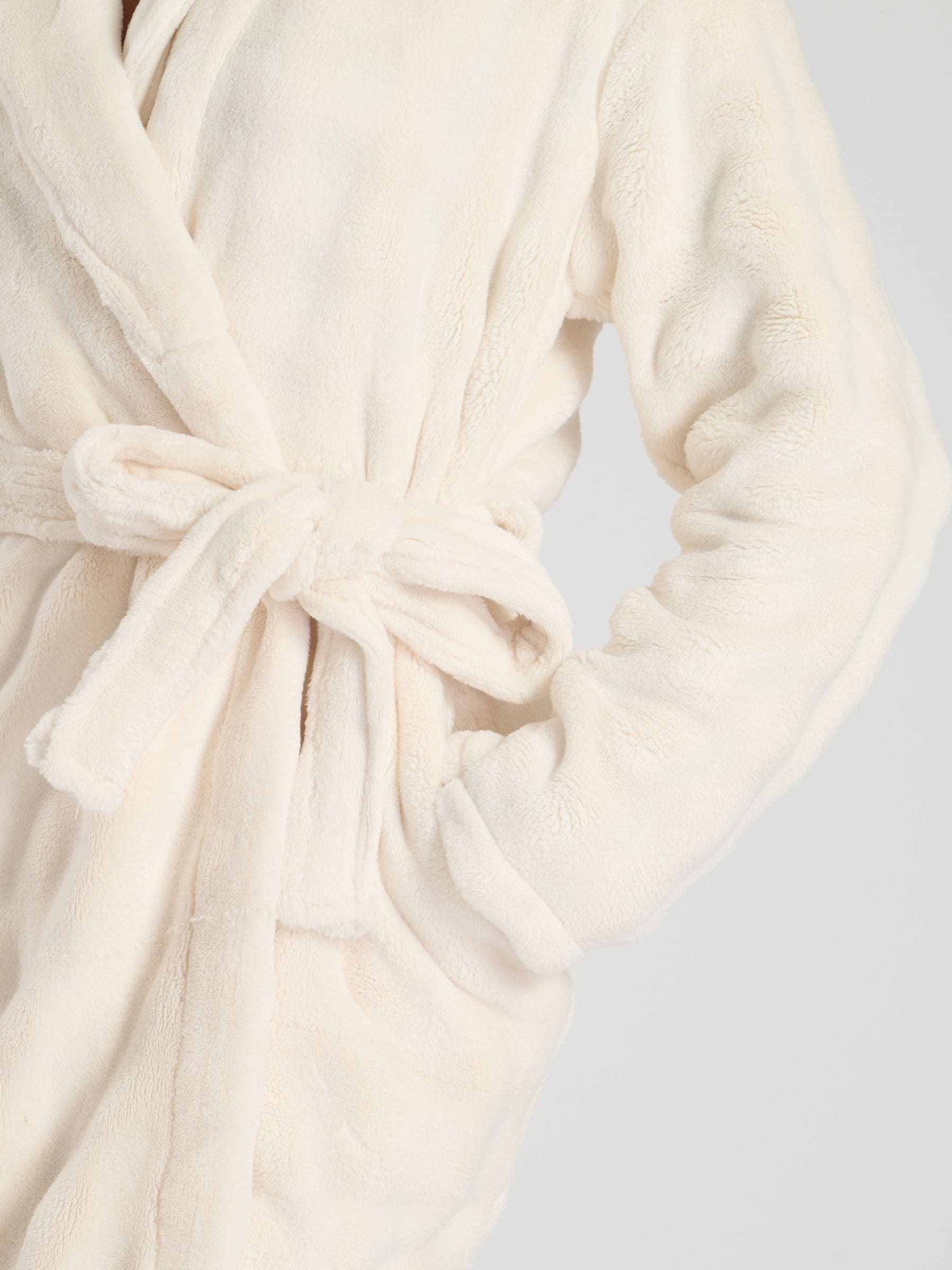 Crème - Loungeable Bubble Cut Fleece Shawl Collar Midi Dressing Gown