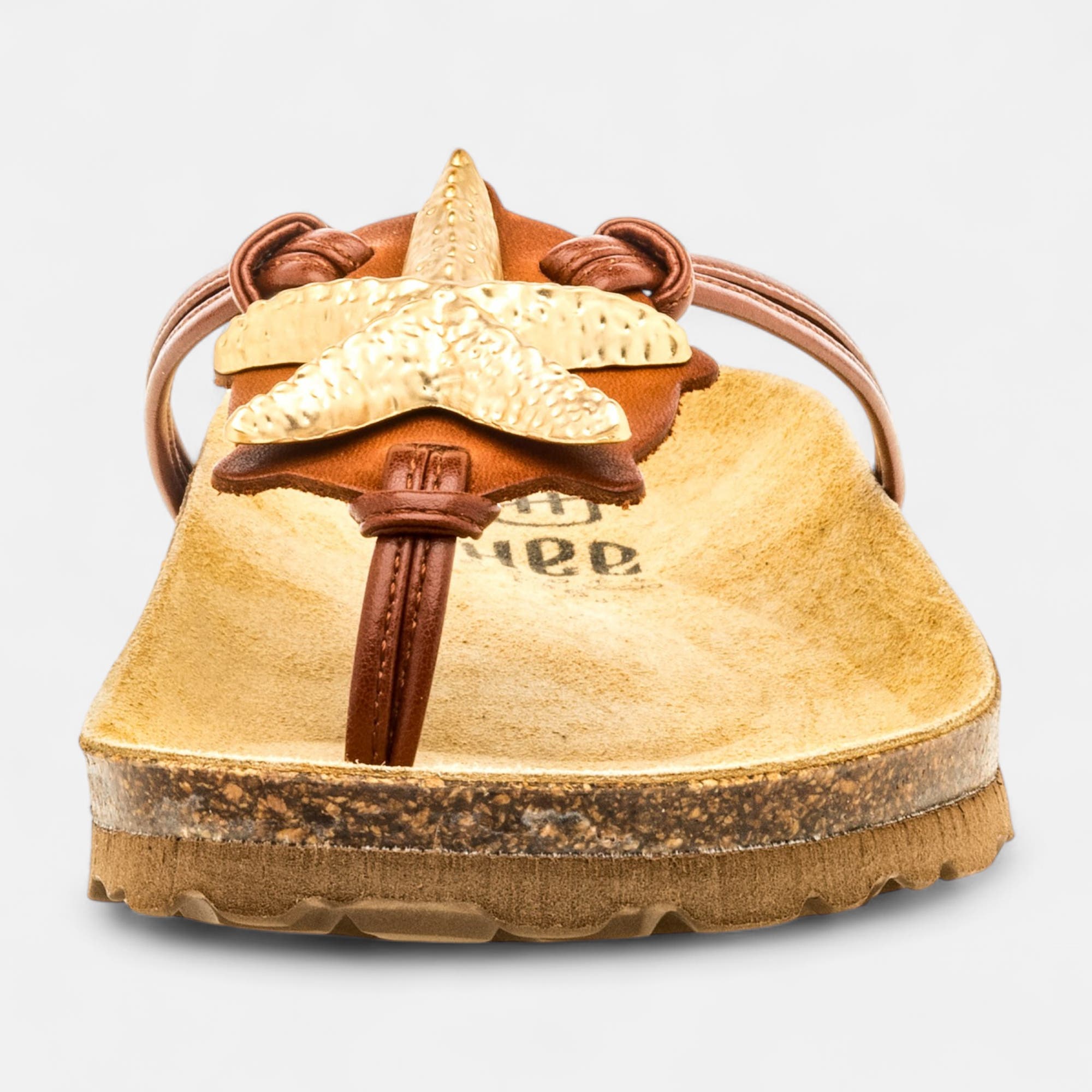 Mules semelle liège Femme en cuir cognac