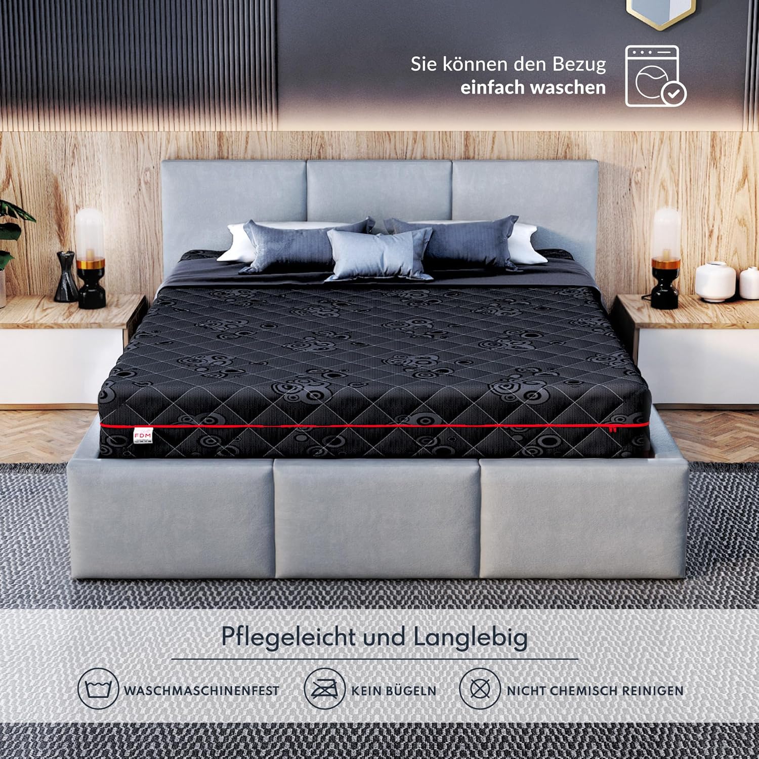 FDM Black MAX Matratze 180x200 cm Kaltschaum Taschenfederkern Höhe 28 cm Härtegrad H3 Latex Kokos Visco-Schaum Öko-Tex Allergikergeeignet Jacquard Bezug waschbar