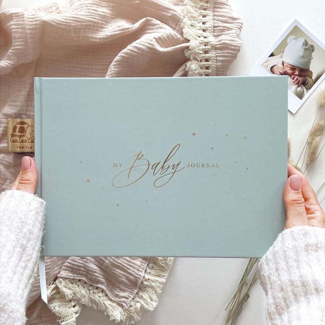 Blush and gold invulboek my baby journal aqua