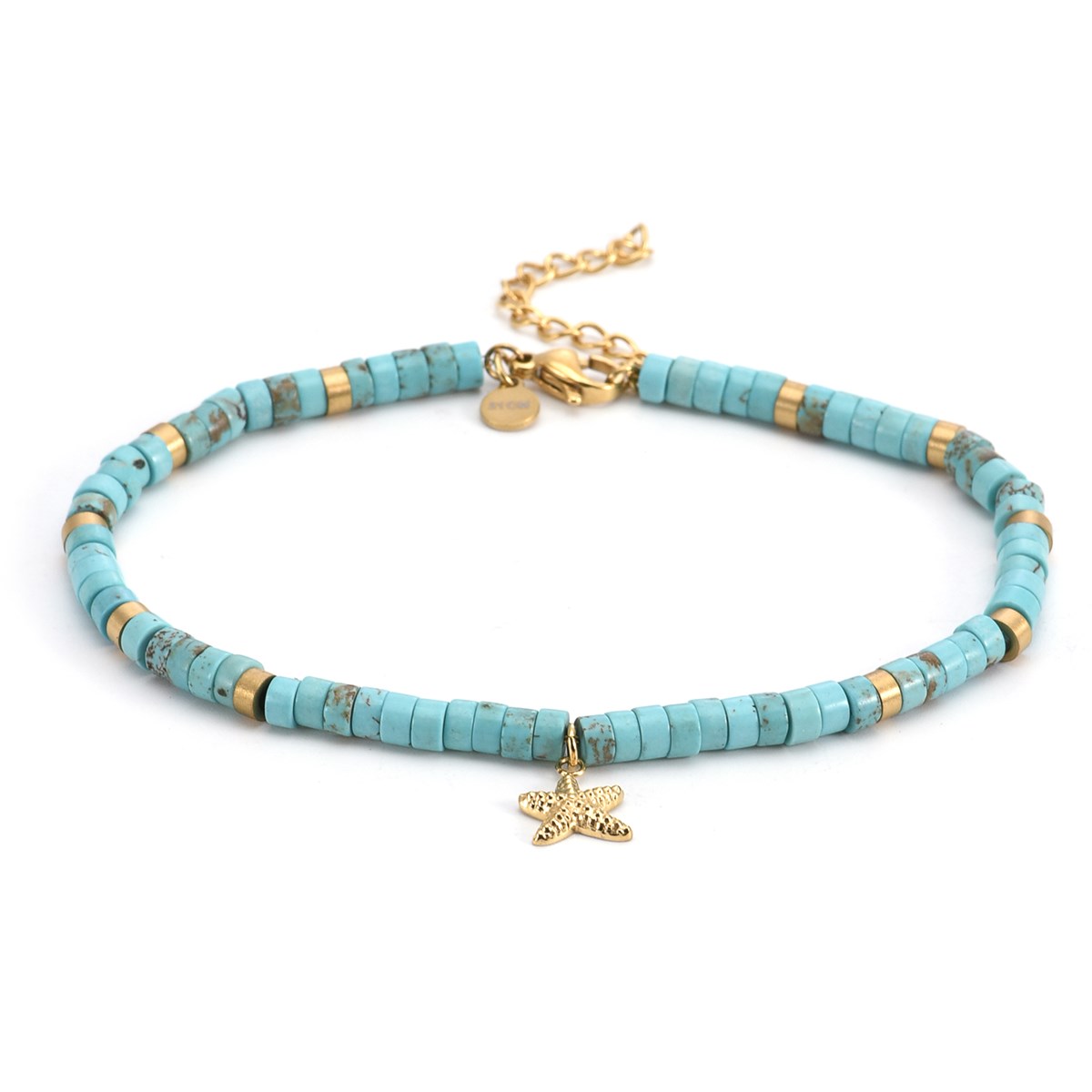 Sixty Stones - 60 - Chaîne De Cheville Dorée Perles Heishi Turquoises étoile De Mer - 25 X 0,4 Cm-
