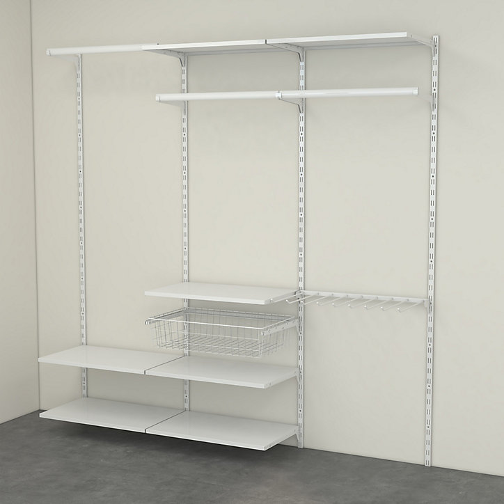 Rangement ouvert mural 3 colonnes avec penderie, porte-pantalon et 1 paniers H. 200 x L. 198 x P. 40 cm