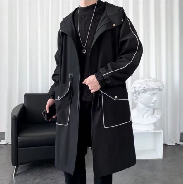 Capbrew - Trenchcoat met capuchon en contrasterende rand en rits