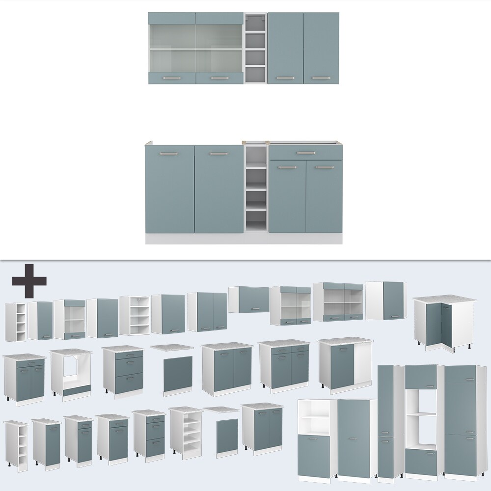 Vicco Küchenzeile R-Line Solid Weiß Blau Grau 160 cm Arbeitsplatte modern Küchenschränke Küchenmöbel