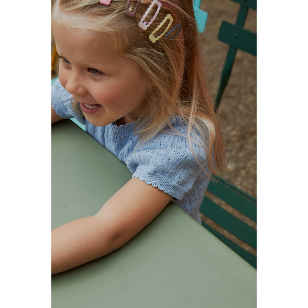 Køb COPENHAGEN COLORS Dusty Blue Strikket Pointelle Bluse