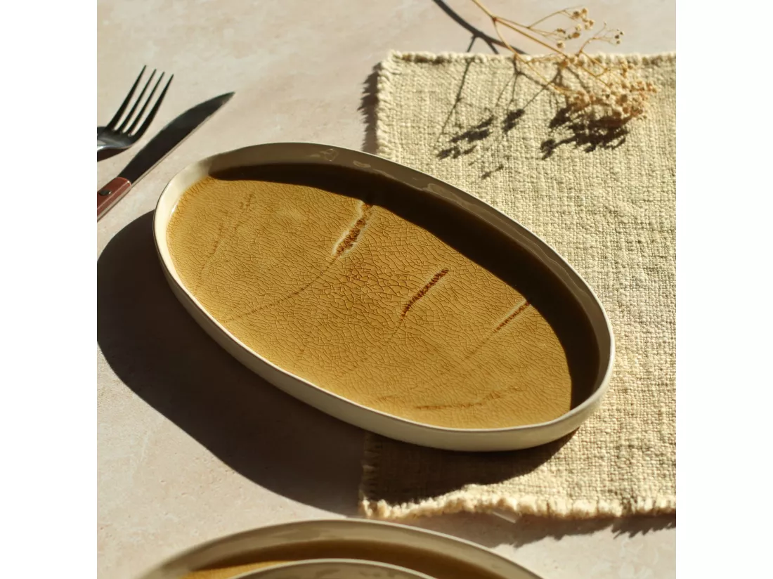 Ogo Living - Plat Ovale Fle 29.5x17cm En Gres Moutarde