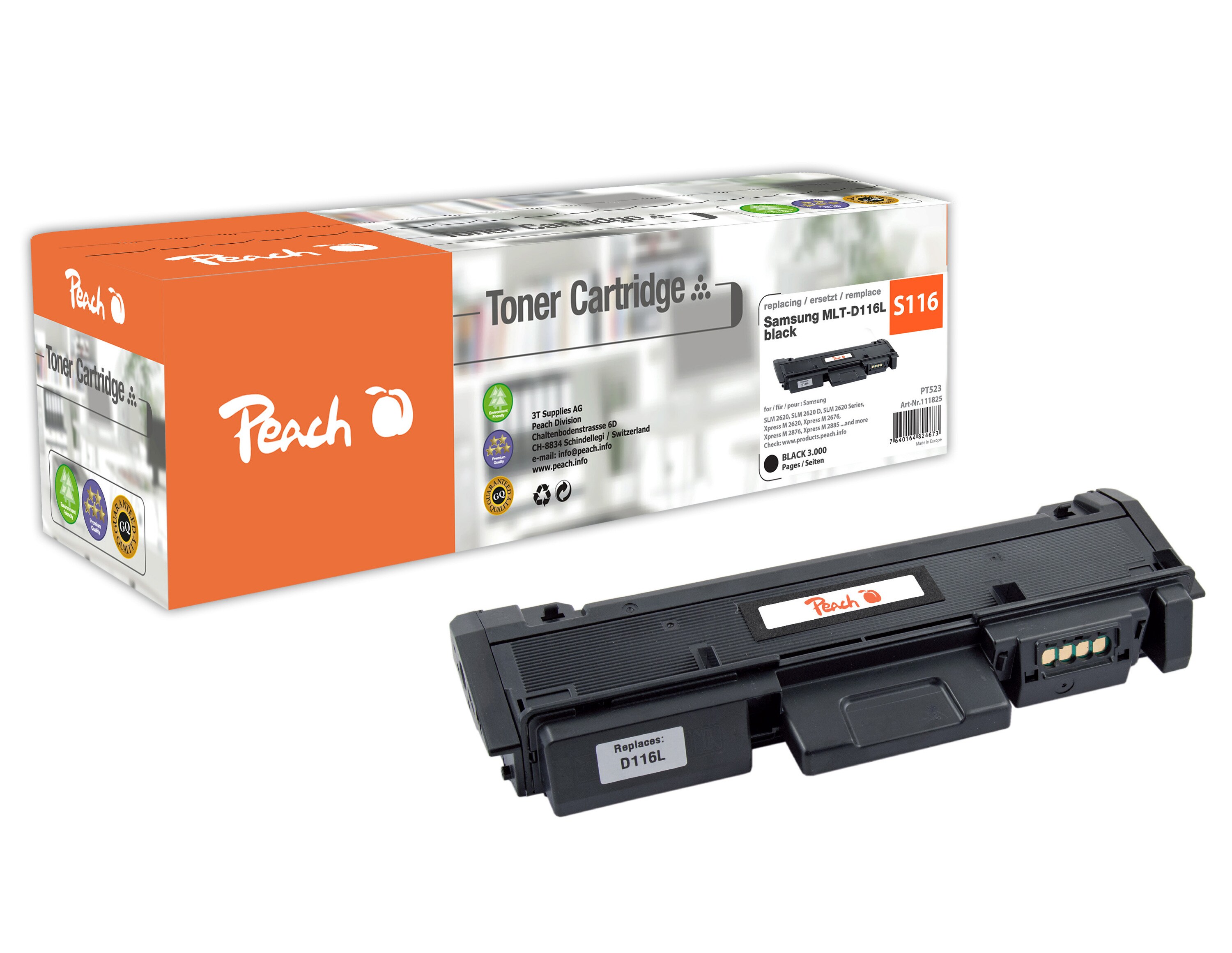 Peach S116Toner XL bk ersetzt Samsung MLT-D116L/ELS, SU828A für z.B. Samsung SLM 2620, Samsung SLM 2620 D, Samsung SLM 2620 ND (wiederaufbereitet)