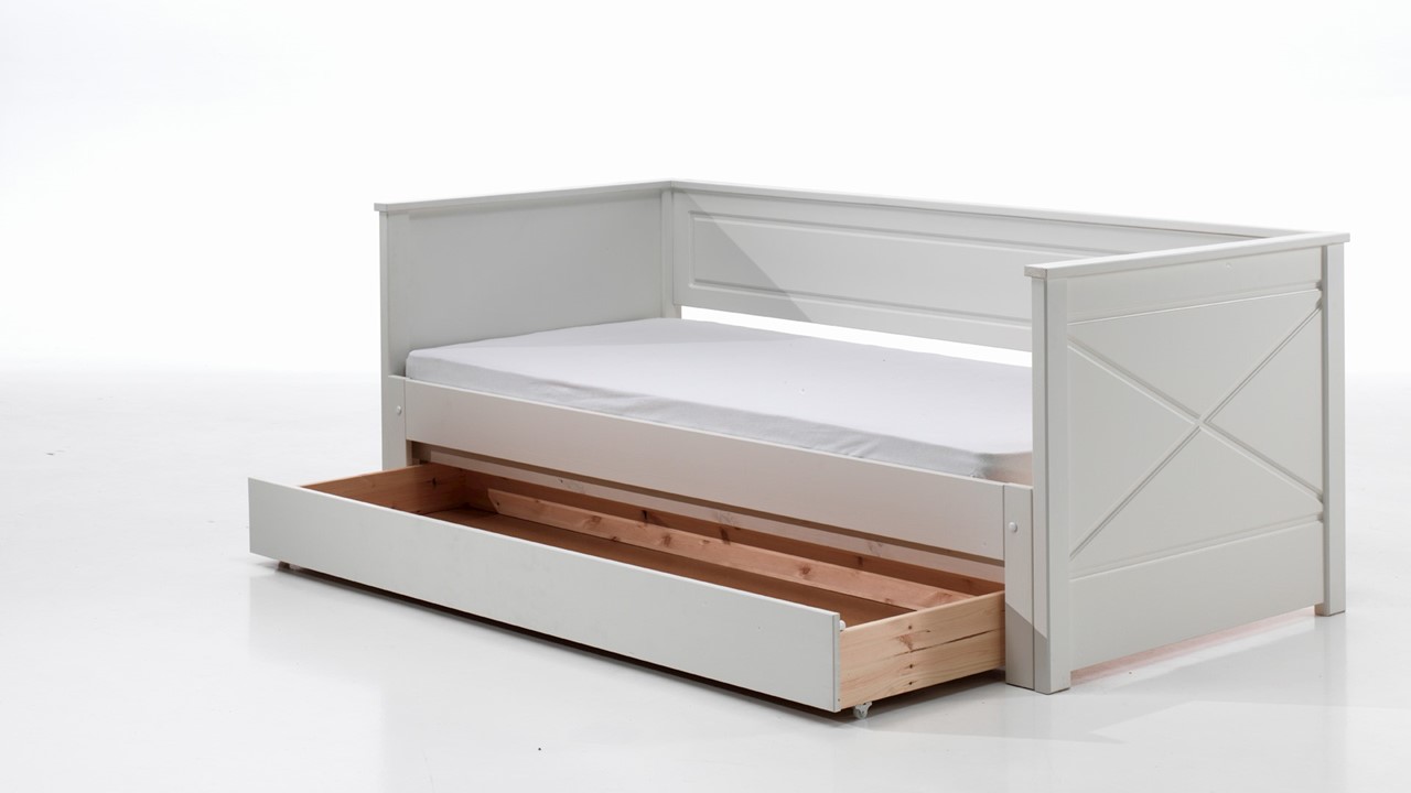 Kajuitbed paneel uitschuifbaar Pino met lade wit