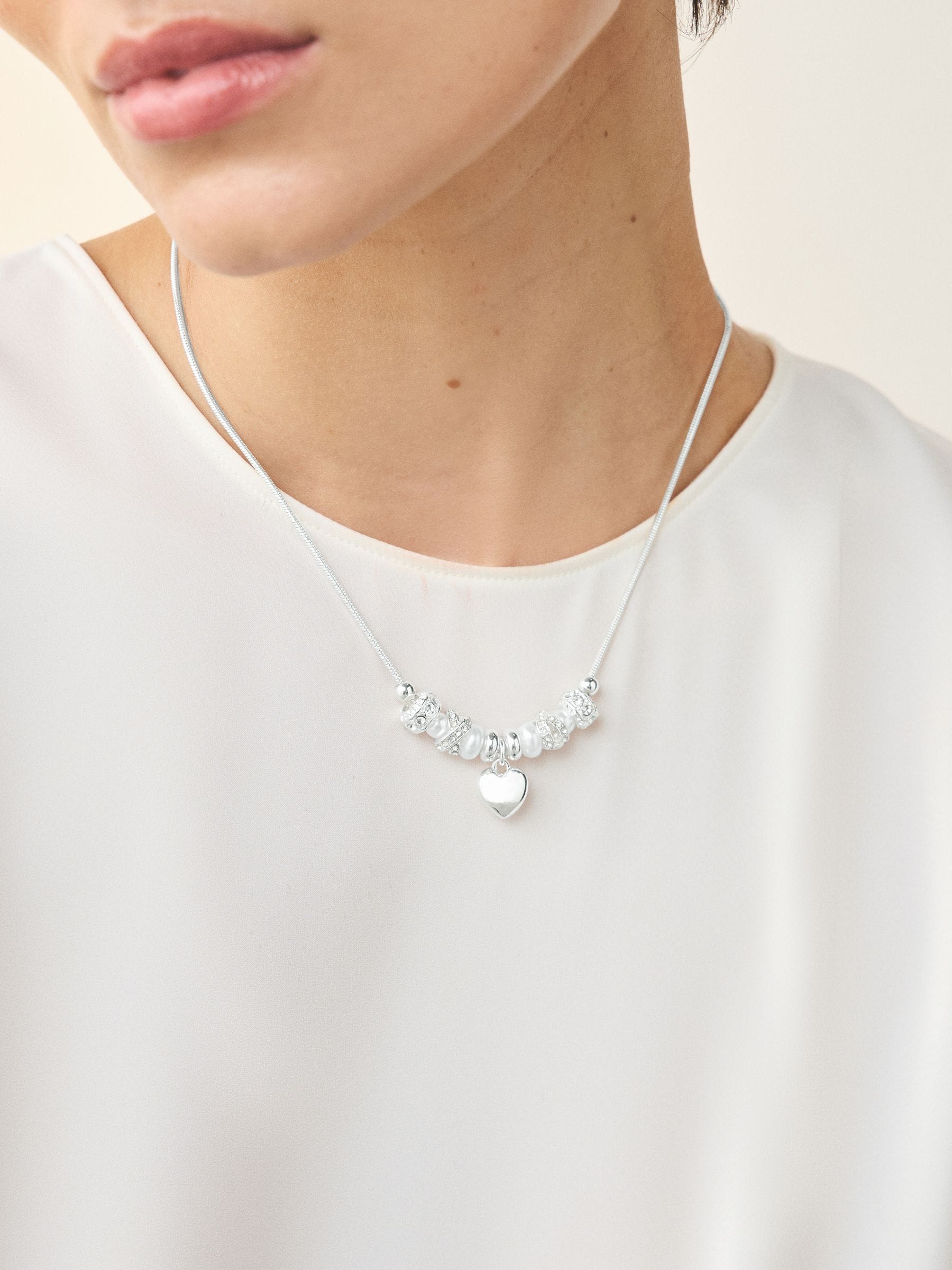 Zilverkleurig - Heart Drop Popcorn Necklace