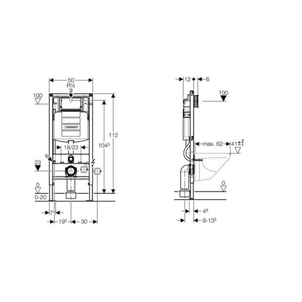 Geberit UP320 toiletset met Saniclear Jama Compact randloos wandcloset incl softclose zitting 48cm diep