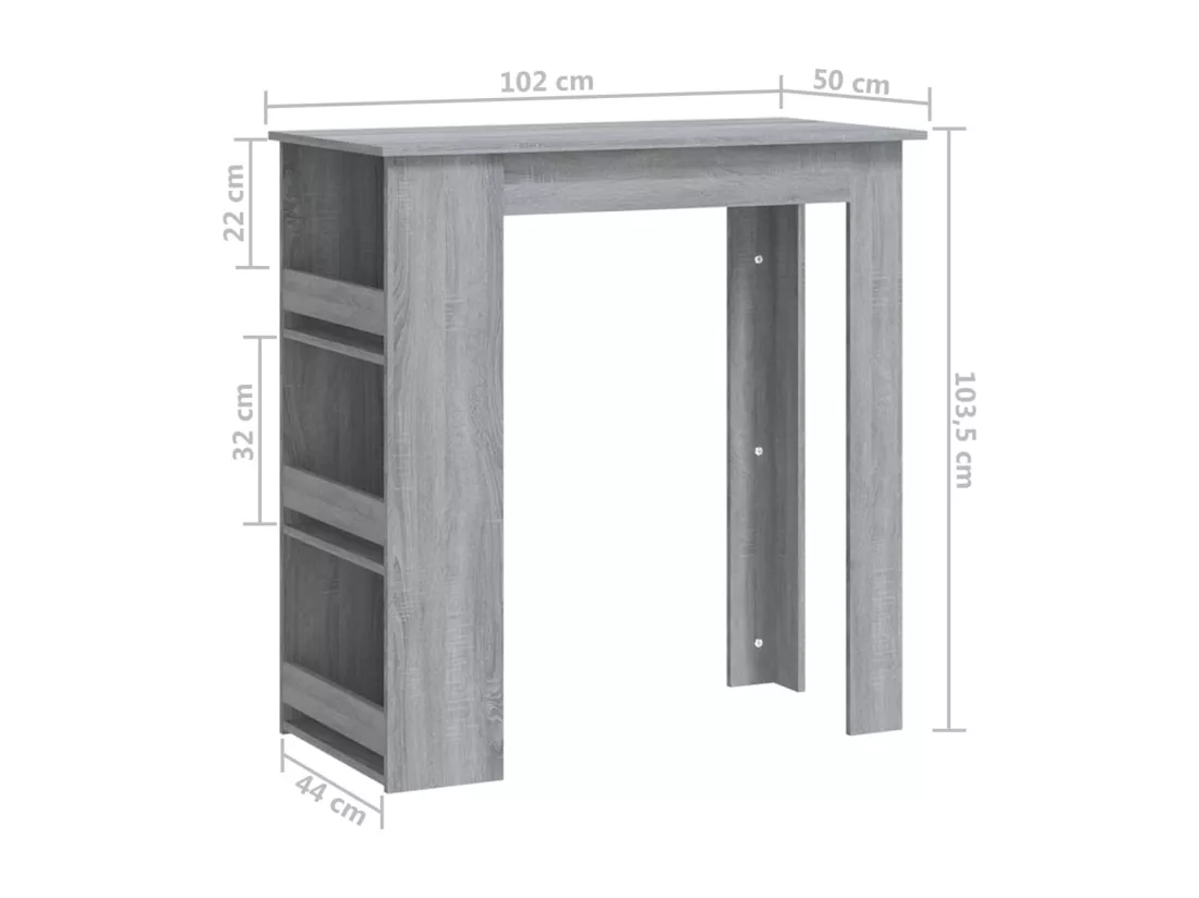 Table de bar avec rangement Sonoma gris 102x50x103,5 cm