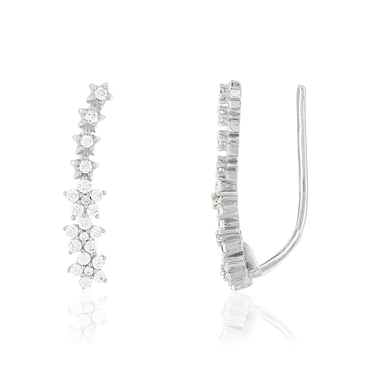 Boucles d'oreilles argent 925 contours fleurs zirconias