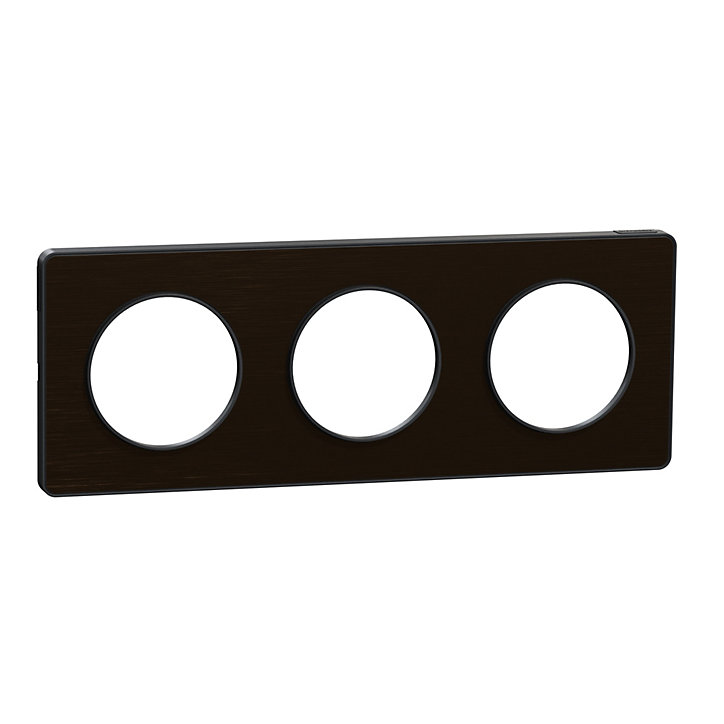 Plaque de finition triple Schneider Electric Odace Touch bronze brossé liseré gris anthracite