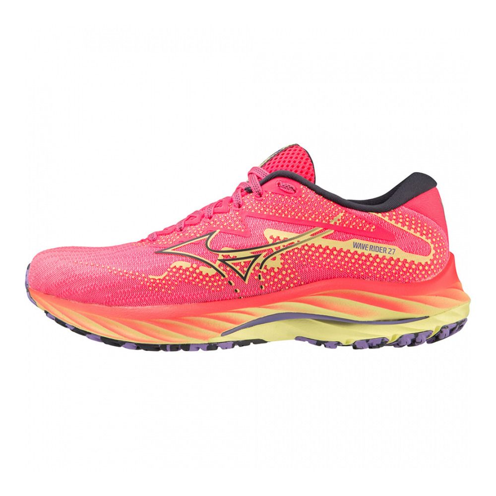 Mizuno WAVE RIDER 27 - Chaussures running Femme high-vis pink/ombreblue/luminous