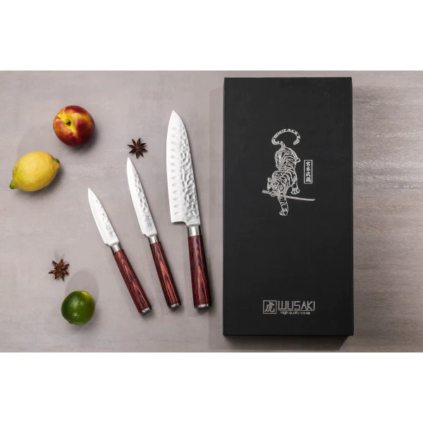Coffret couteaux Santoku + Universel + Office Wusaki Pakka X50 Wusaki
