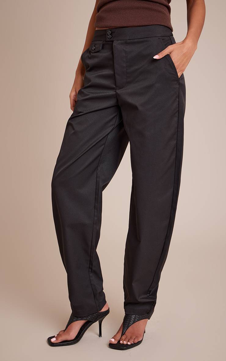 Noir Pantalon Tissé À Boutons Pour Grandes Tailles