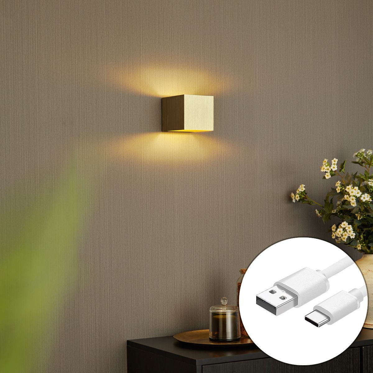 Moderne wandlamp goud incl. LED en touch dimmer oplaadbaar - Joris