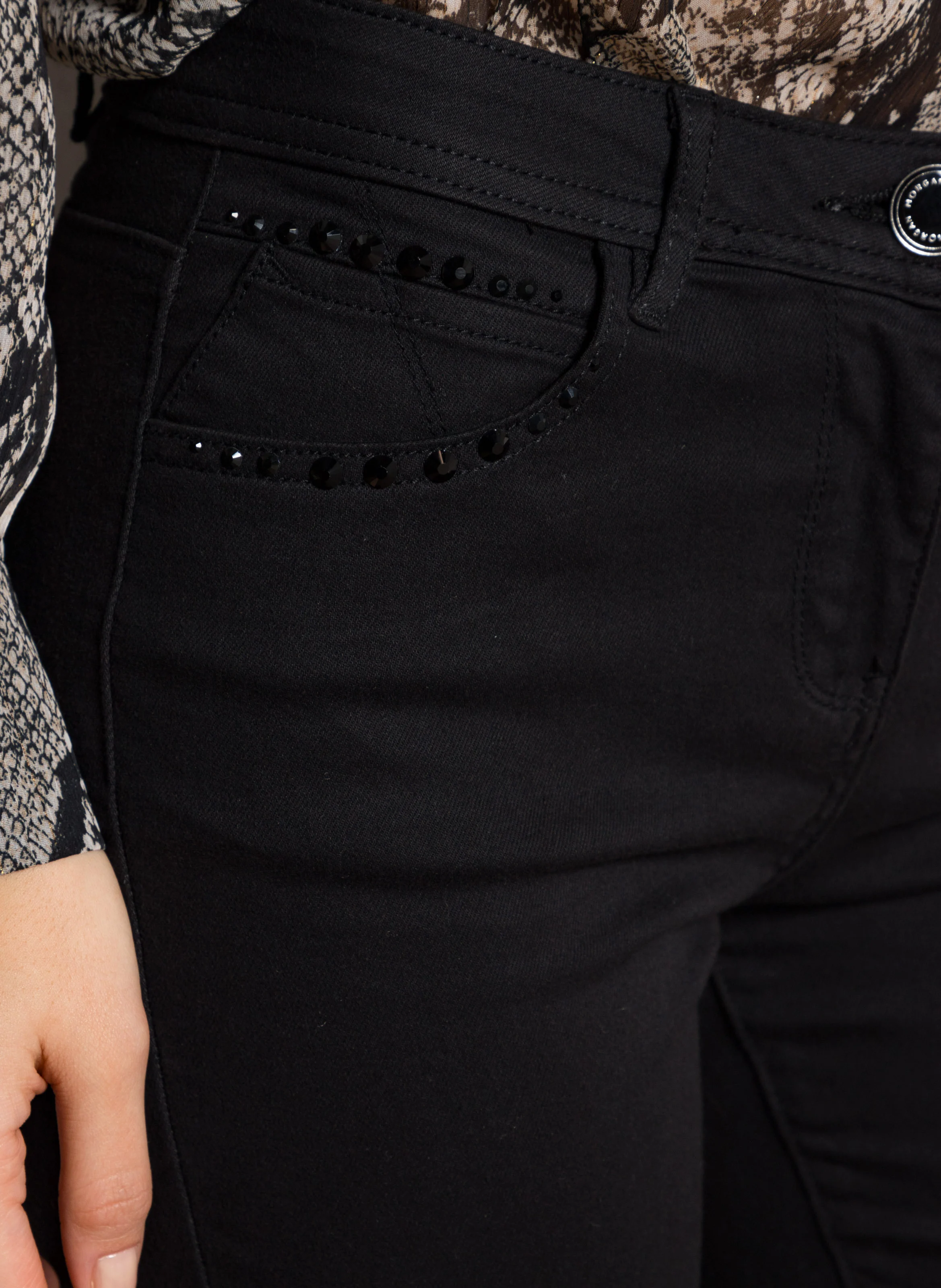 PRIVA - Jean skinny à détails strass | Noir