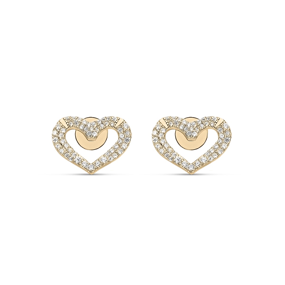 Boucles D'oreilles En Argent Doré Coeur Serti De Zirconium Blanc