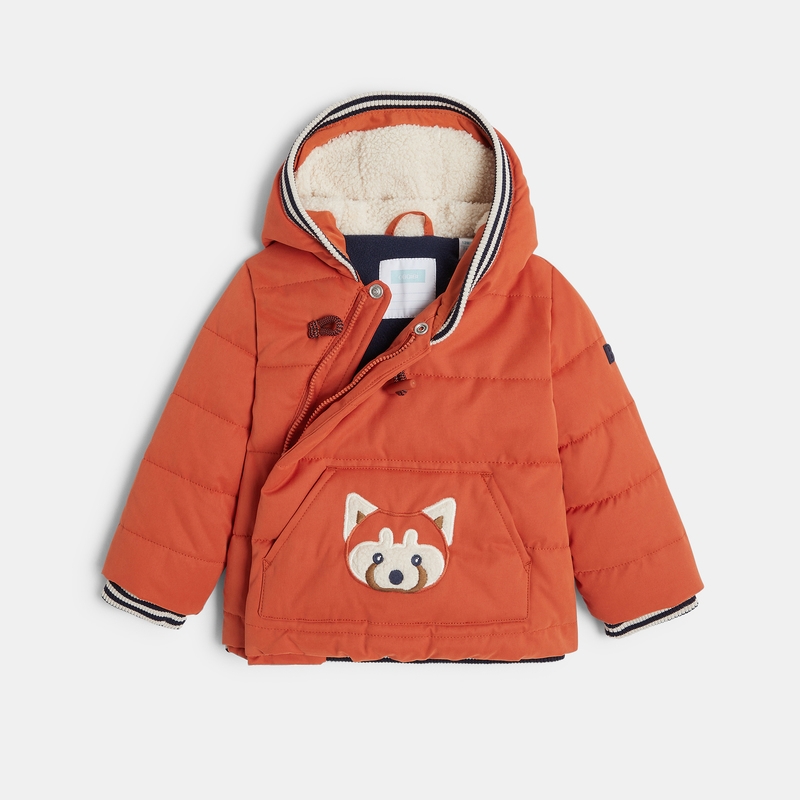 Manteau matelassé doublé renard brodé orange bébé garçon