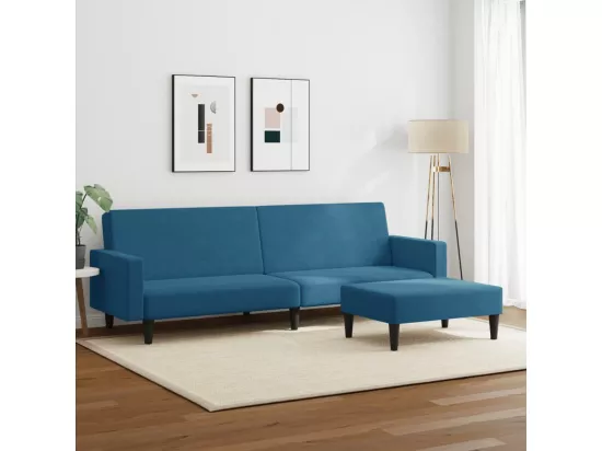 Canapé-lit à 2 places avec repose-pied bleu velours