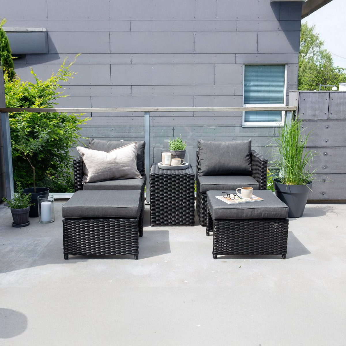 FjÃ´rd - Loungeset Zwart - Wicker - Quad