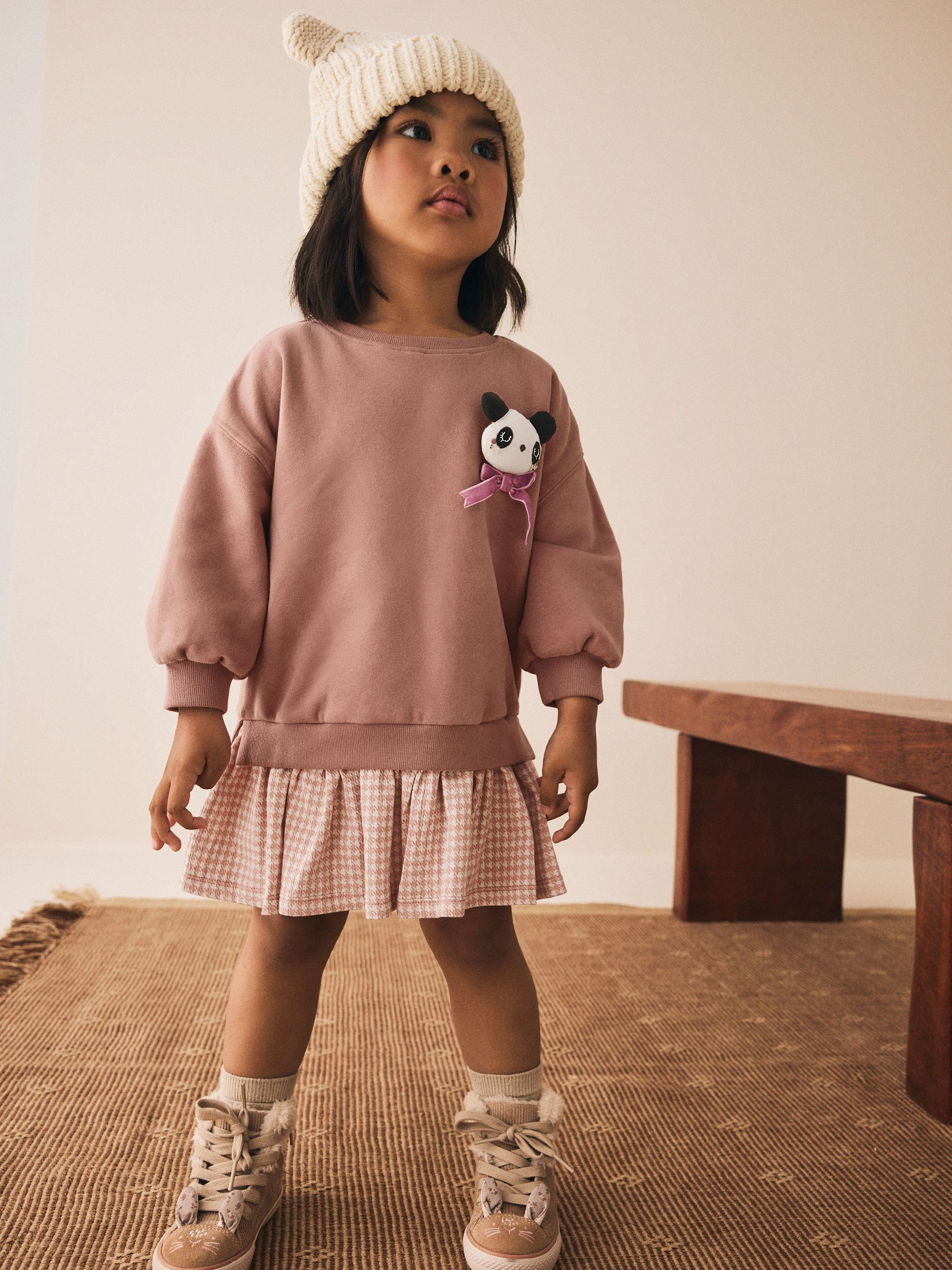 Neutral Panda - Sweaterjurk met ruit (3mnd-7jr)