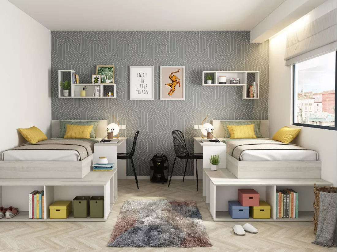 Lit combiné 90 x 200 cm avec rangements et bureau - Coloris : Naturel et Blanc - RIGALI