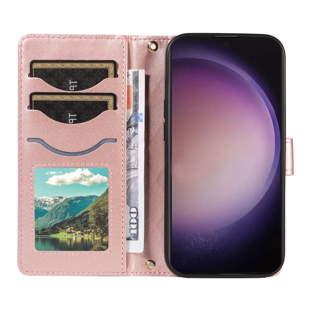 Samsung Galaxy S25 Ultra Necklace Leder Tasche Flip Cover Steppmuster - Roségold
