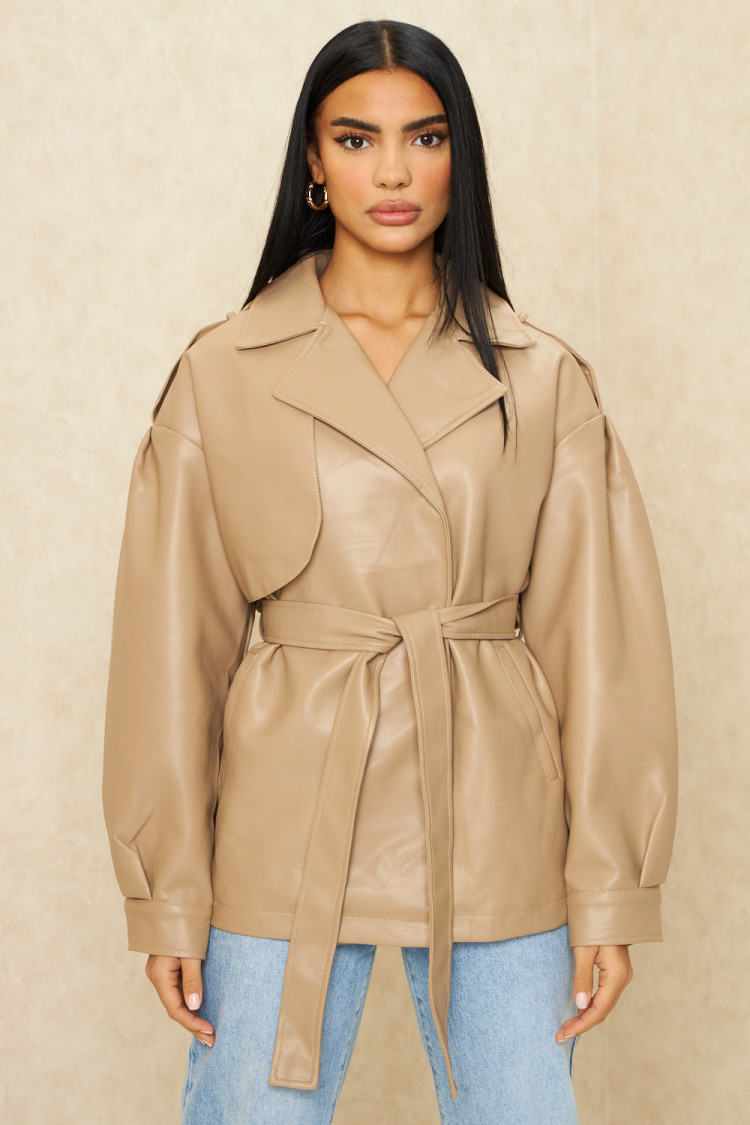 Veste en simili cuir beige foncé