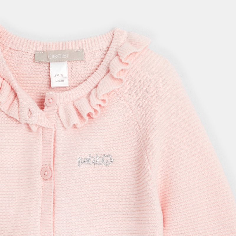 Combinaison maille tricot col à volants rose naissance