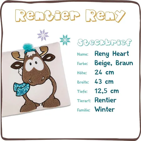 NICI Winter Glamour Rentier Reny Heart Kissen, 43 x 25 cm