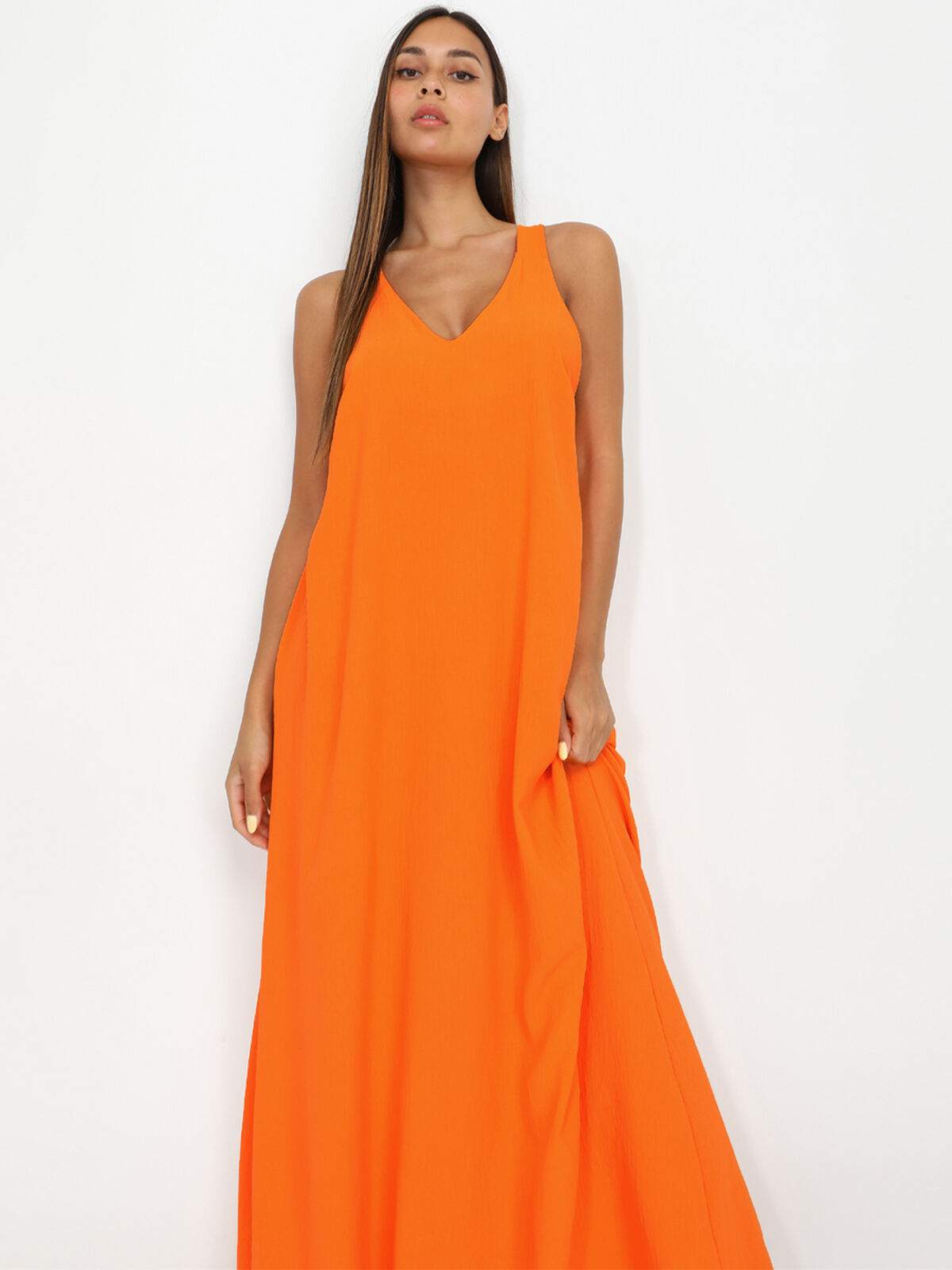 Robe longue et ample à dos croisé- orange