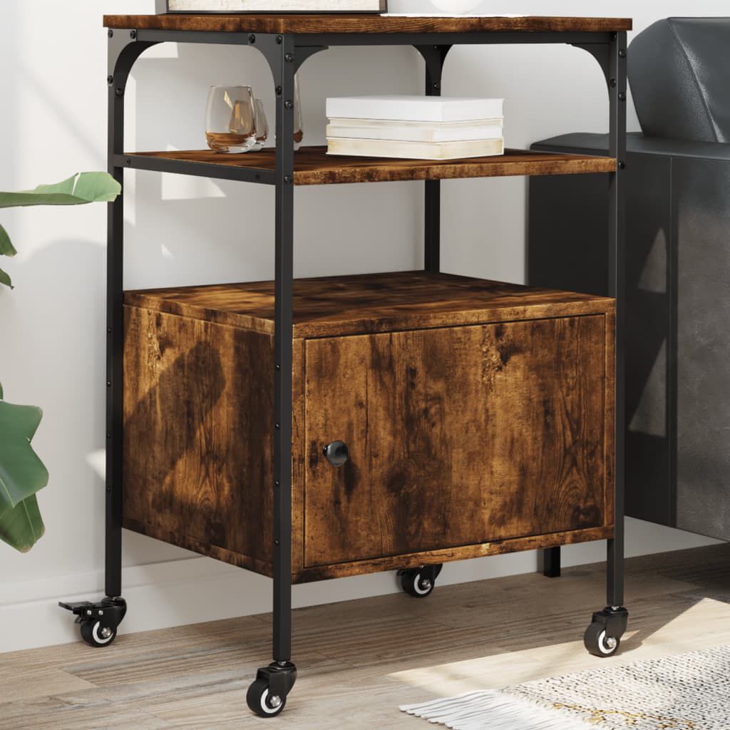 vidaXL Printerstandaard met 3 lagen, gerookt eikenhout, 50x40x76 cm