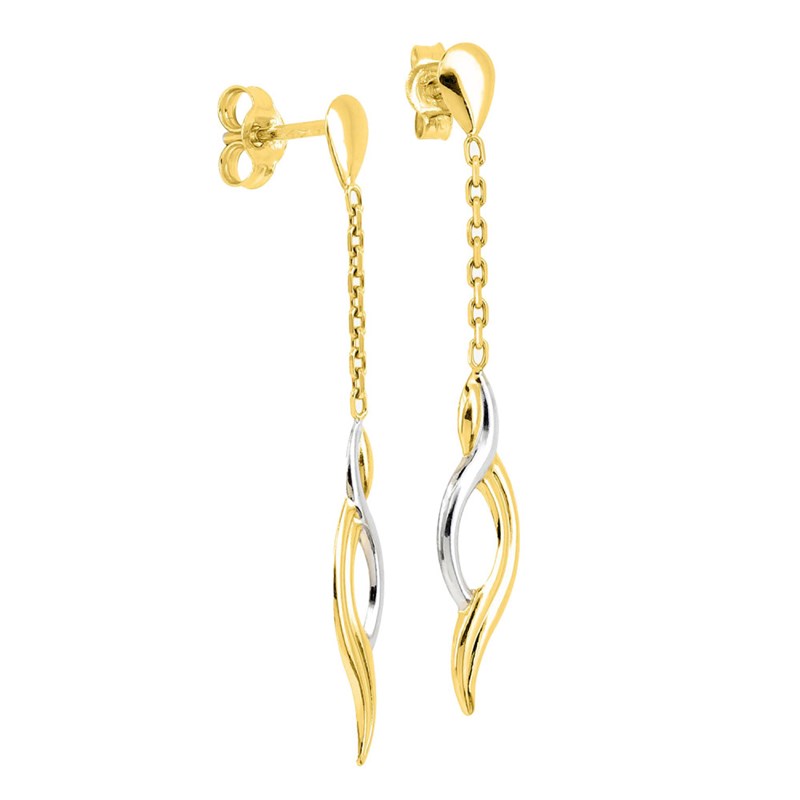 Boucles d'oreilles Femme pendantes bicolores - Or 18 Carats