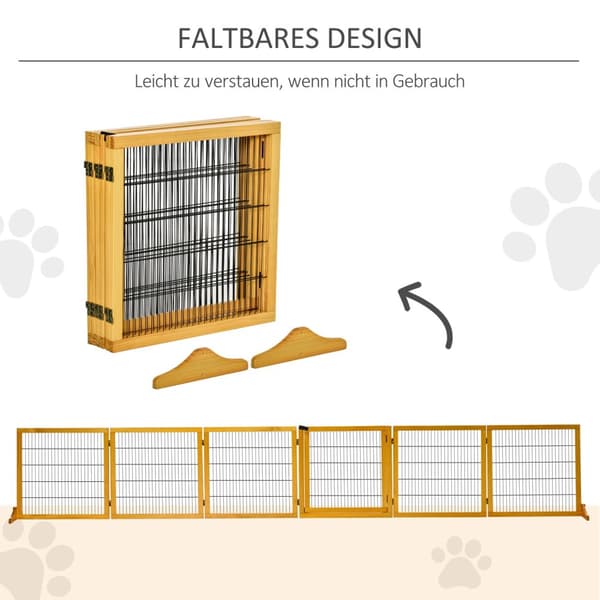 Hundesperre, justerbar sikkerhetsgrind med føtter, 432 x 70 cm hundegrind i tre, sammenleggbar trappegrind, hundesperre for trapp, dører, gang, 6 pane