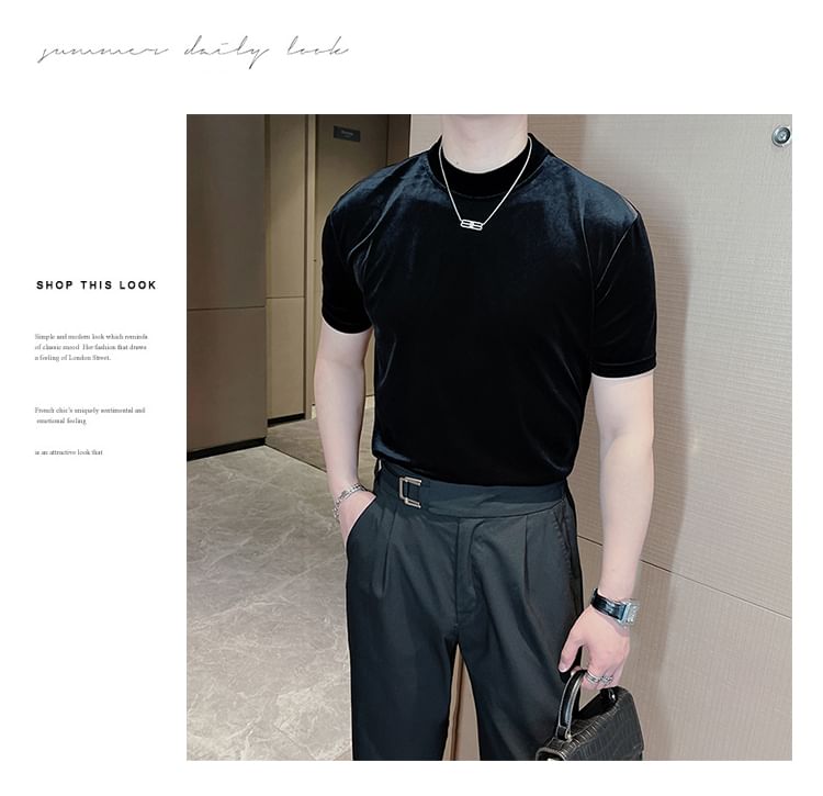 Drawouf - T-shirt met korte mouwen en mockneck, effen