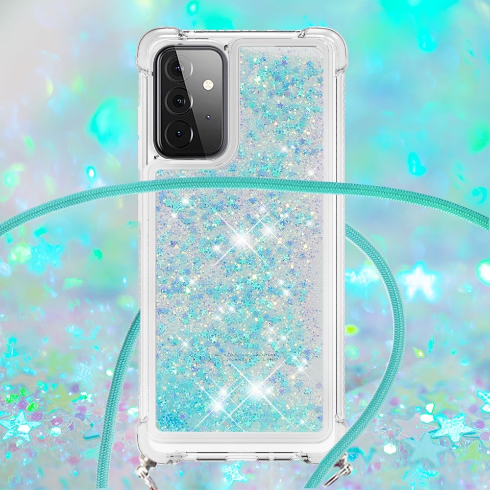 Samsung Galaxy A72 / A72 5G Necklace Gummi Hülle Liquid Glitzer   Handykette (130cm) - Türkis