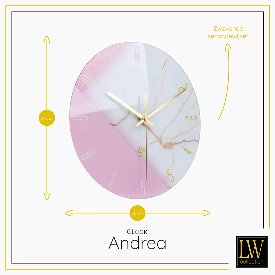 LW Collection Keukenklok Andrea wit roze 30cm