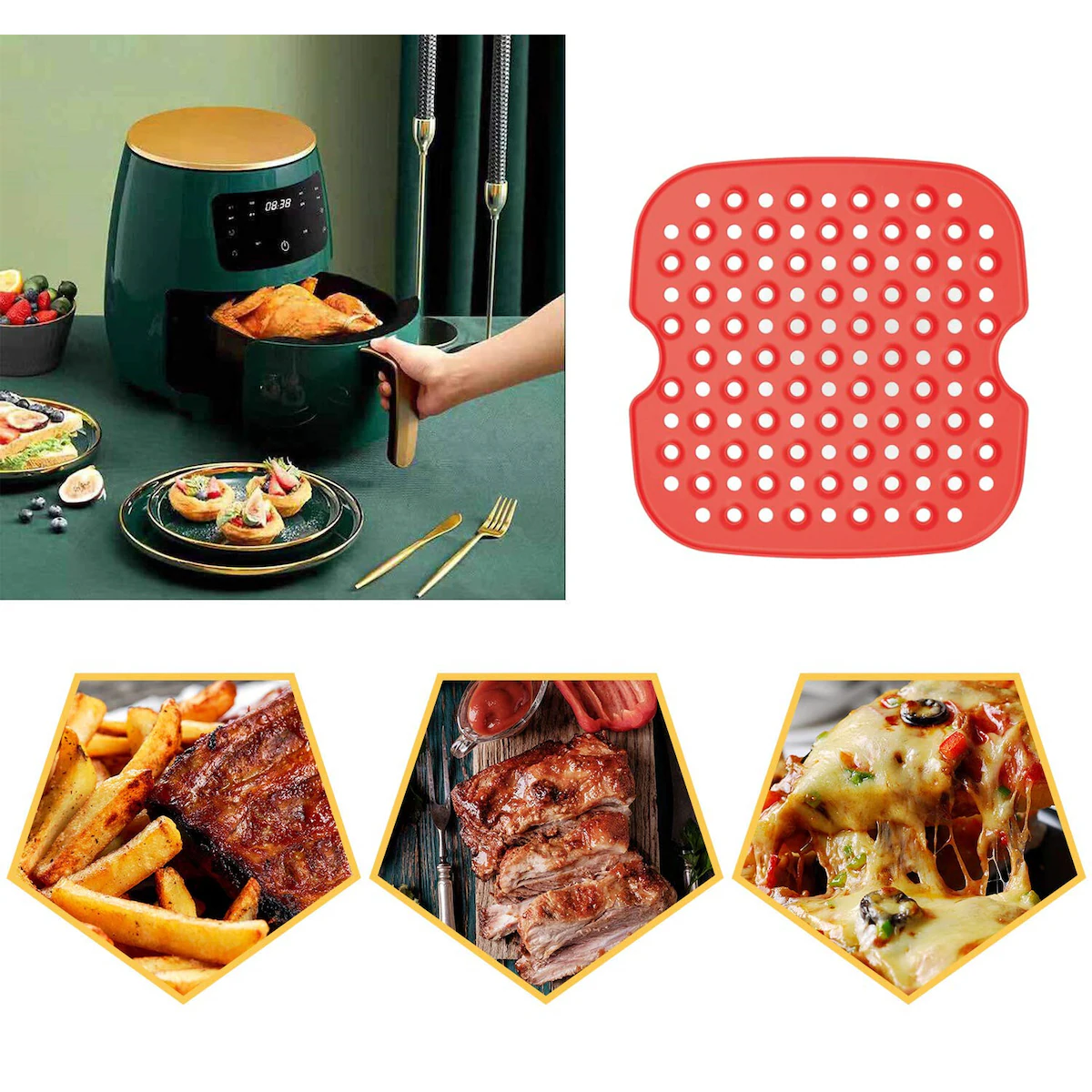 Silikoninnsats for Airfryer square Rød 21.5 cm