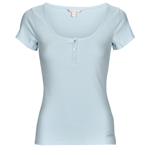 Guess - SS KARLEE JEWEL BTN HENLEY - Bleu ciel