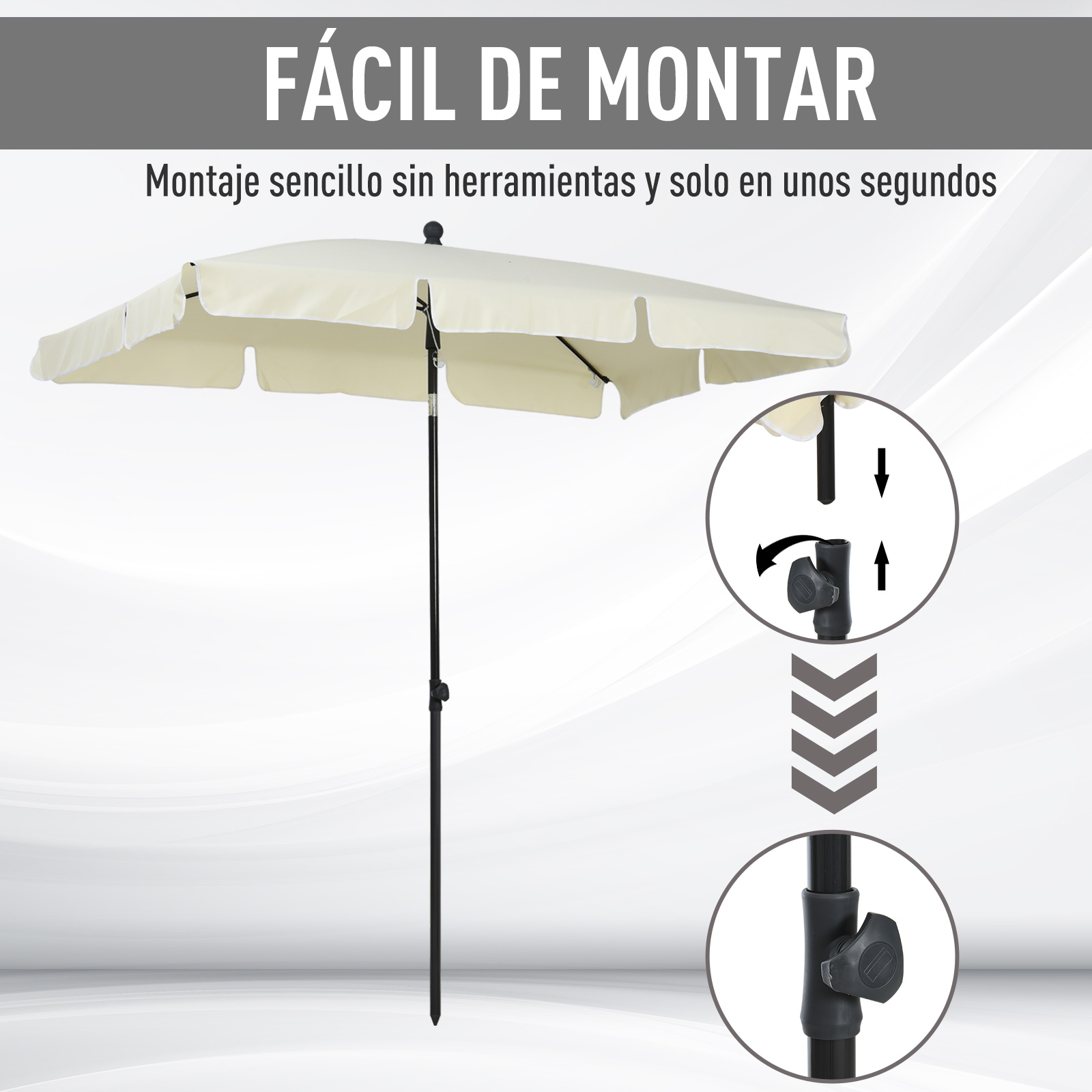 Guarda-sol de jardim retangular Outsunny em alumínio, 198x130x245 cm, com função de inclinação, para terraço, pátio e área externa, bege.