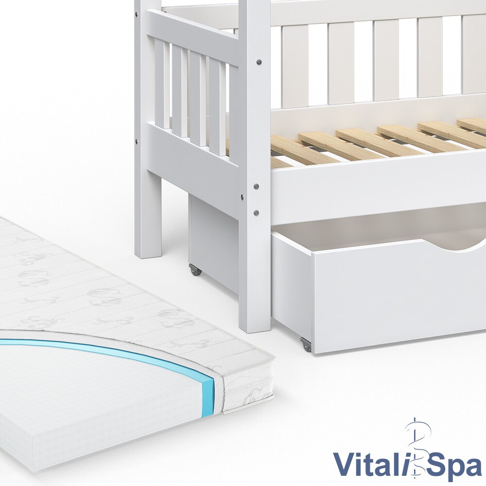 VitaliSpa Design Kinderbett 140x70 Babybett Jugendbett mit Schublade Lattenrost Matratze