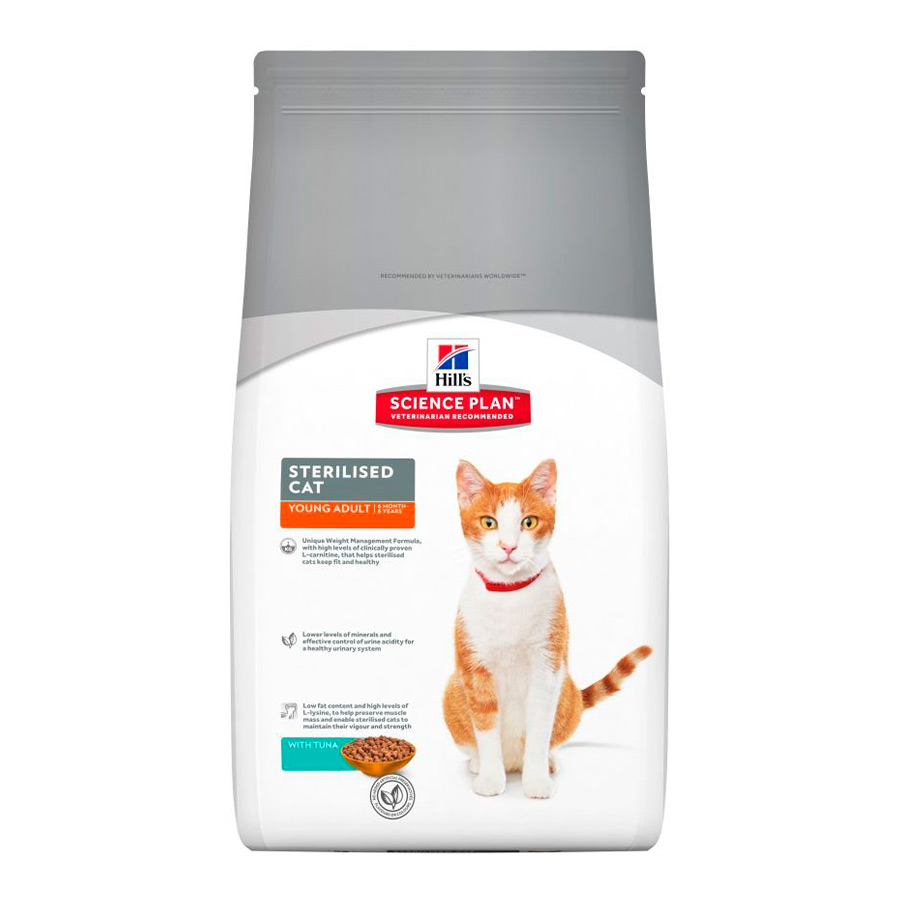 Ração para gatos Hill's Science Plan, sabor atum esterilizado para gatos jovens adultos.